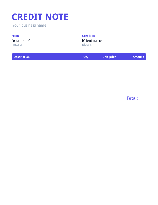 Credit note template preview