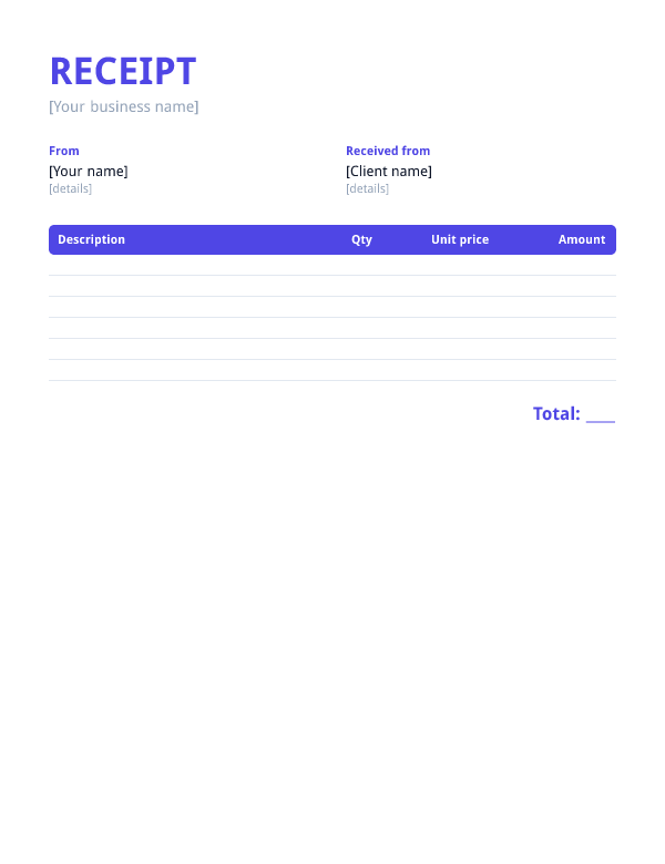 Receipt template preview